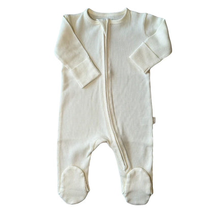 Ali+Oli Organic Cotton Baby Footie Waffle 2-way Zipper (Ivory)