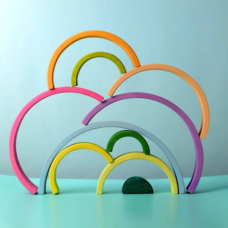 Bumbu Toys Handmade Large Wooden Rainbow in Pastels