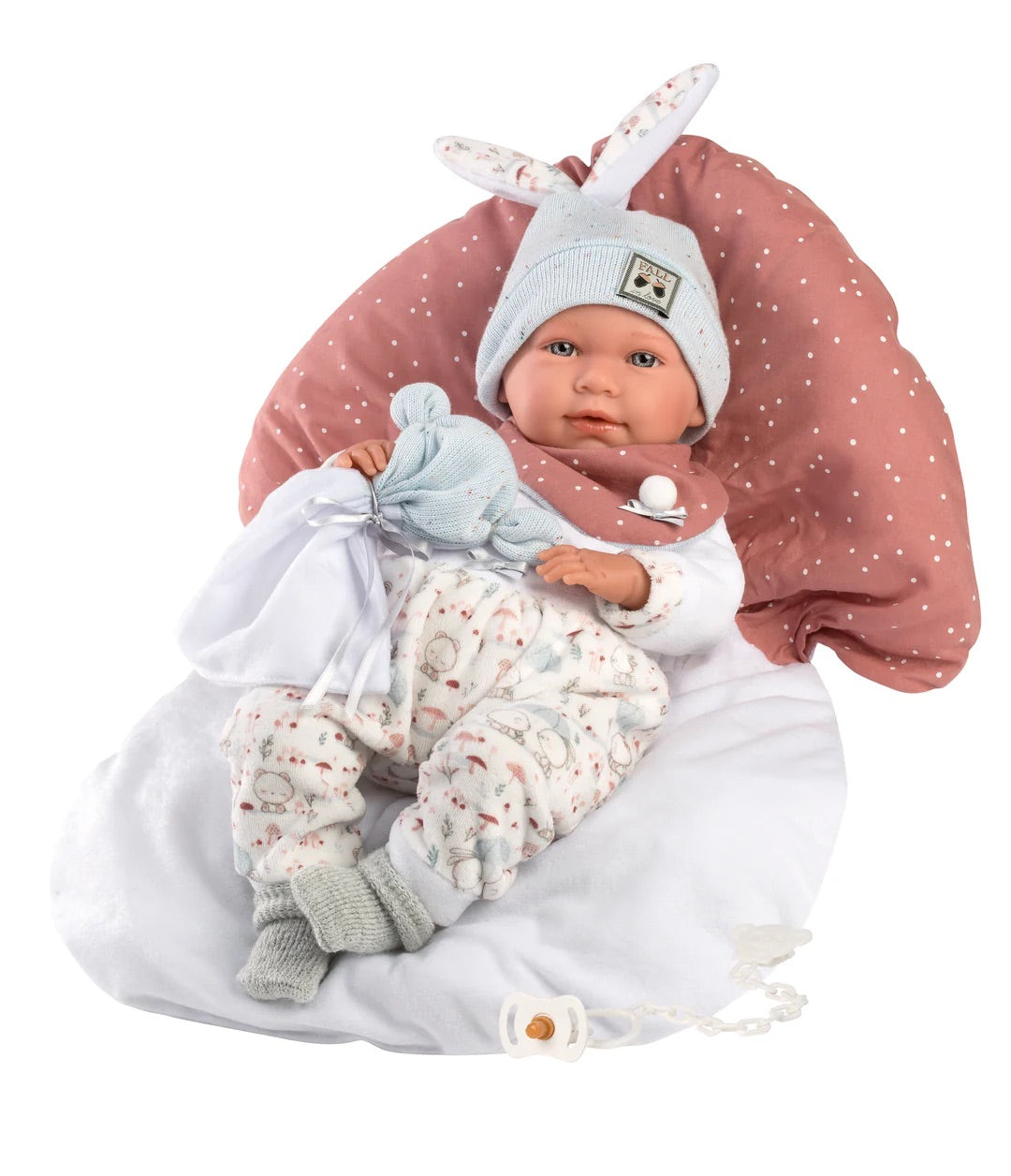 Llorens 16.5" Articulated Crying Newborn Doll Faith with Mushroom Cushion