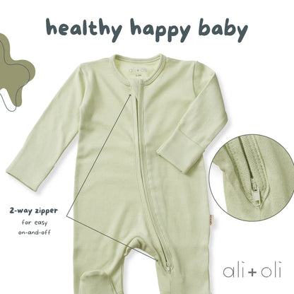 Ali+Oli Organic Cotton Baby Footie with 2-way Zipper (Sage)