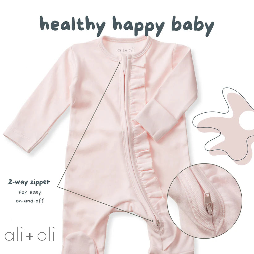 Ali+Oli Organic Cotton Baby Ruffle Footie with 2-way Zipper (Blush)