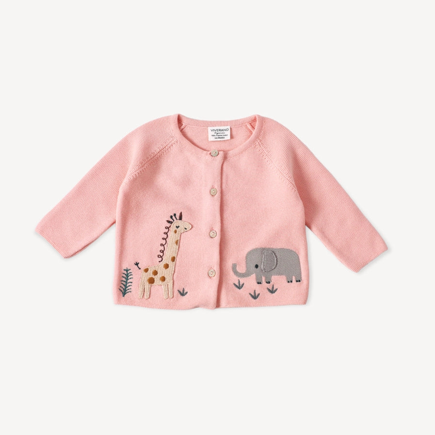 Viverano Organics Animal Safari Embroidered Baby Cardigan Sweater (Organic)