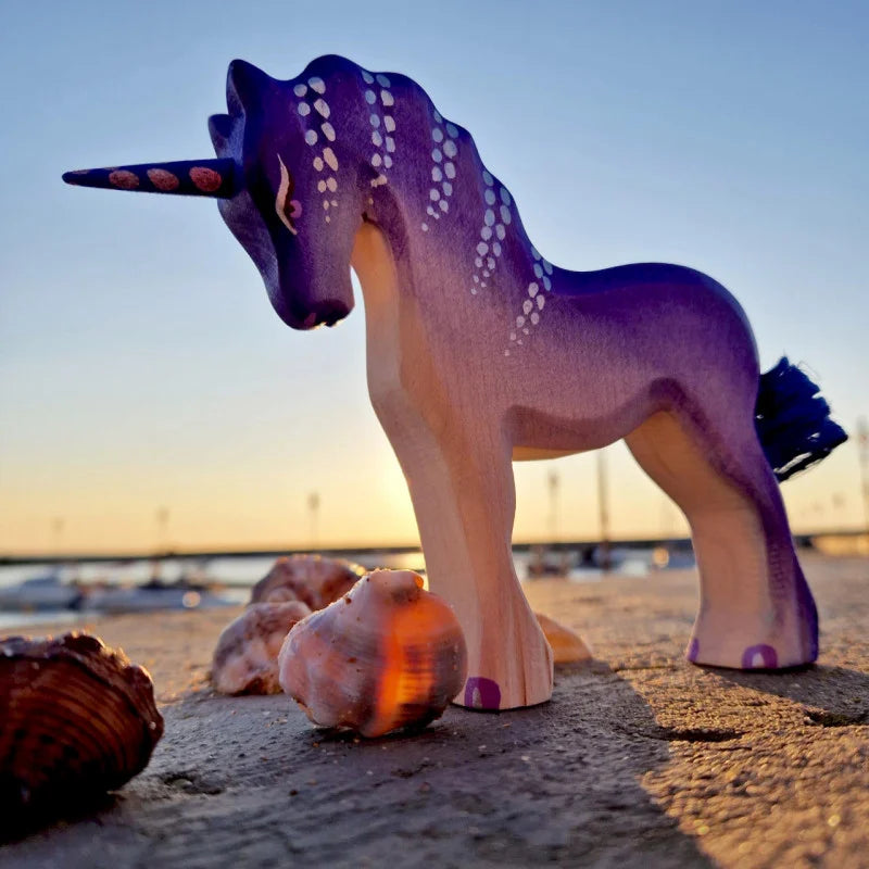 Bumbu Toys Handcrafted Wooden Purple Unicorn Figurine