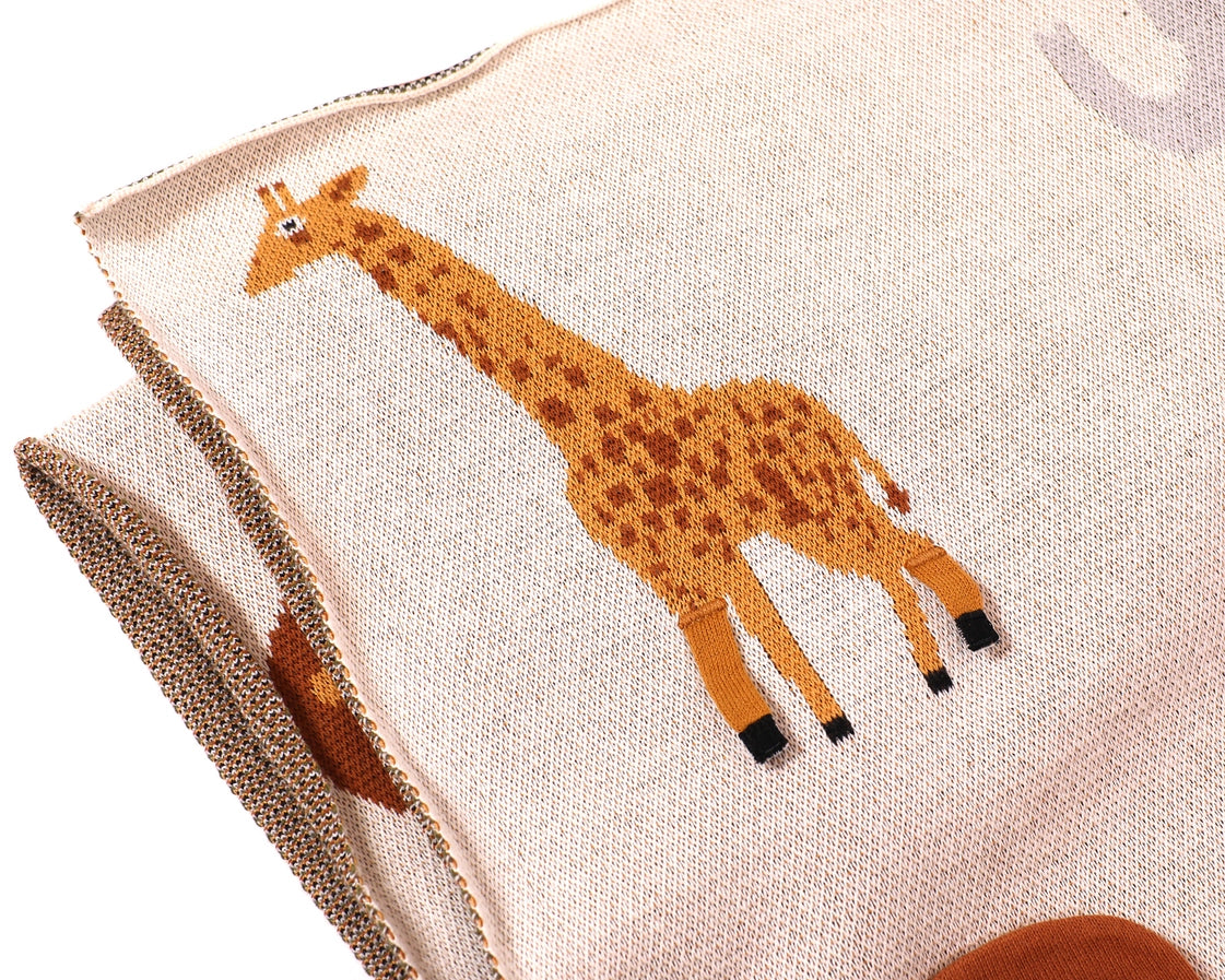 Viverano Organics Savannah Safari - 3D Jacquard Sweater Knit Baby Blankets (Organic Cotton)