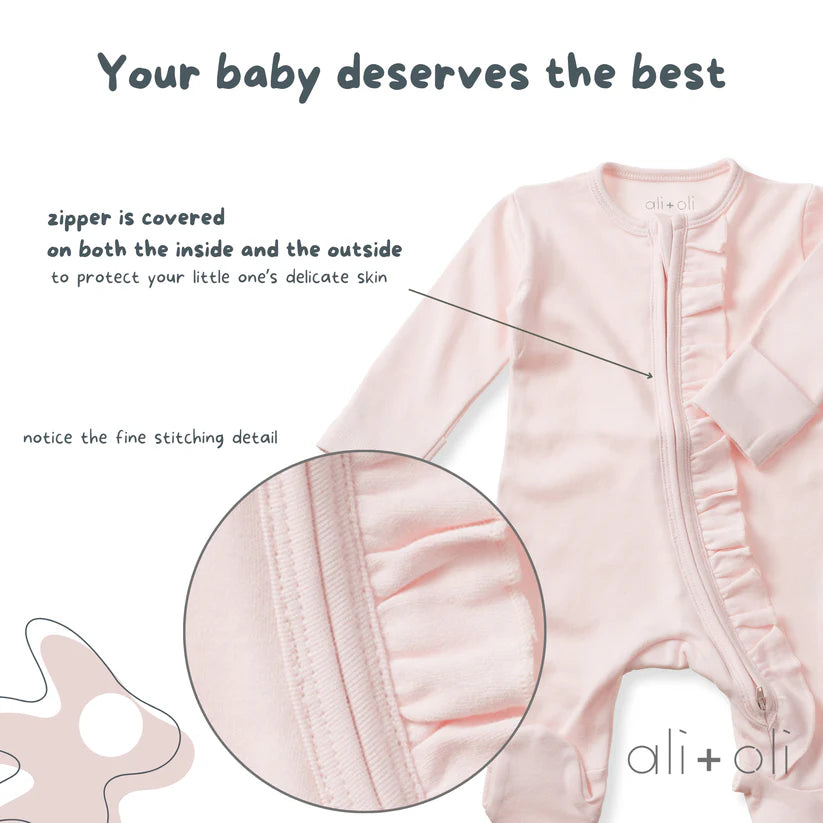 Ali+Oli Organic Cotton Baby Ruffle Footie with 2-way Zipper (Blush)