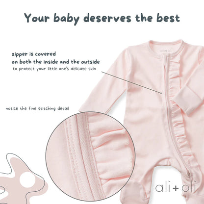 Ali+Oli Organic Cotton Baby Ruffle Footie with 2-way Zipper (Blush)