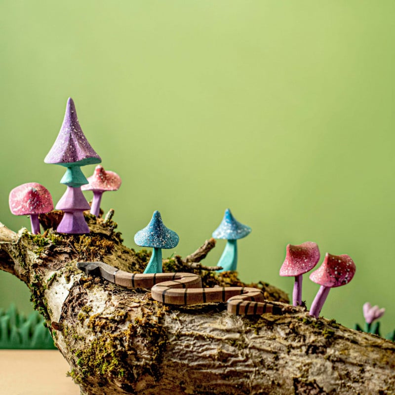 Bumbu Toys Handcrafted Wooden Magic Mushrooms Figurine SET