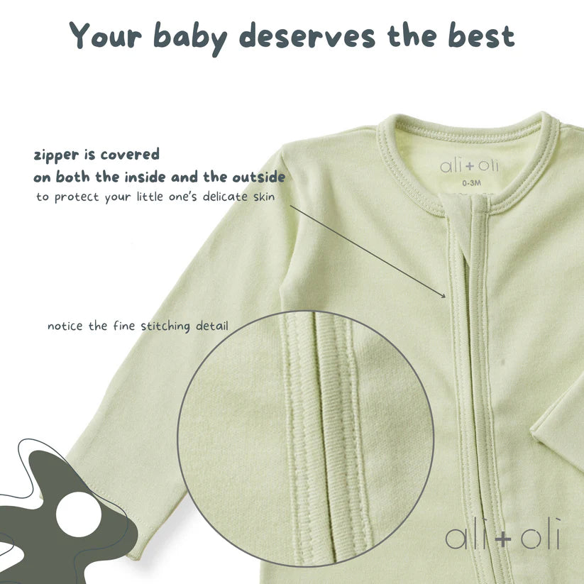 Ali+Oli Organic Cotton Baby Footie with 2-way Zipper (Sage)