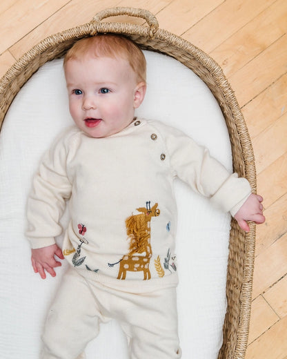 Viverano Organics Giraffe Embroidered Knit Baby Pullover Sweater (Organic)