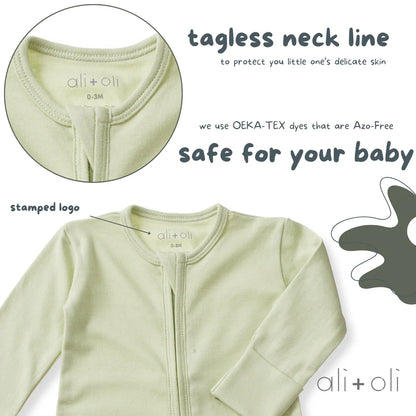 Ali+Oli Organic Cotton Baby Footie with 2-way Zipper (Sage)