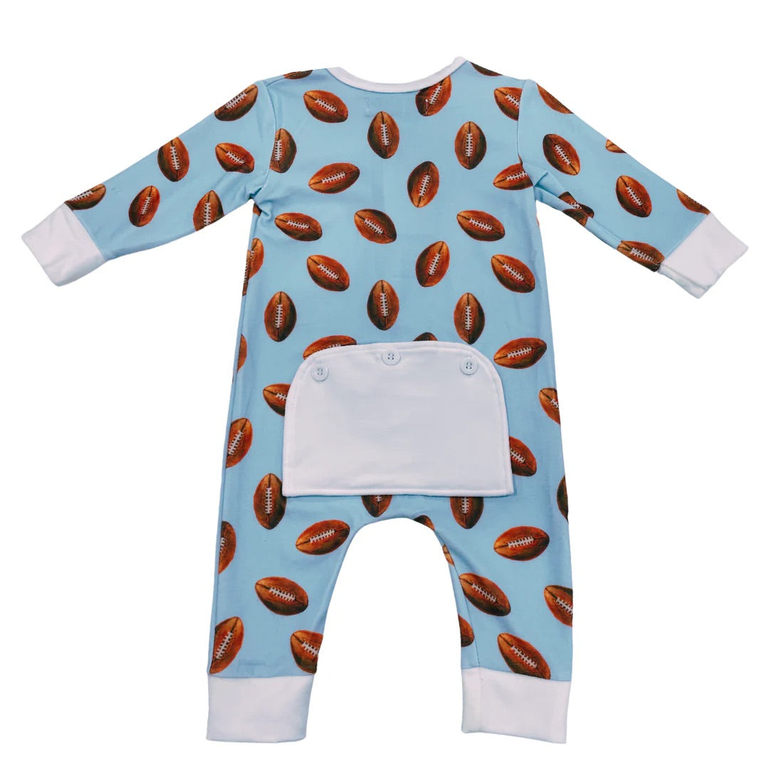 Sugar Bee Clothing One-Piece Buttflap Pajamas - Football