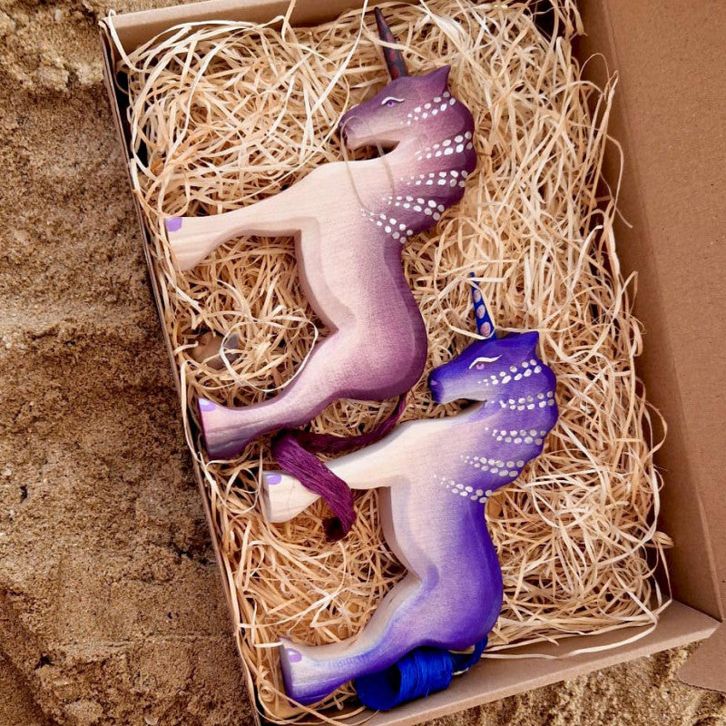 Bumbu Toys Handcrafted Wooden Purple Unicorn Figurine