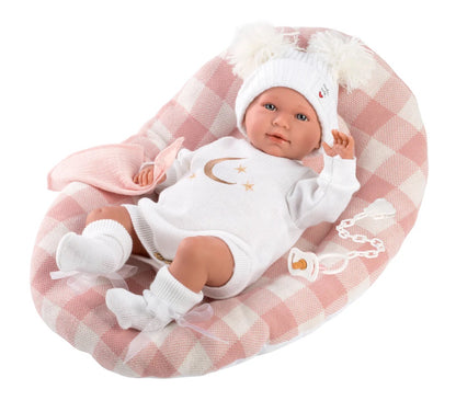 Llorens 16.5" Articulated Newborn Doll Stella with Bed Cushion