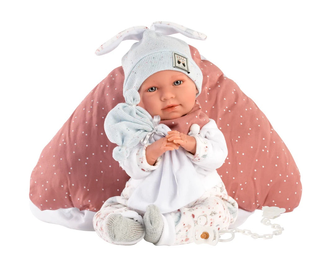 Llorens 16.5" Articulated Crying Newborn Doll Faith with Mushroom Cushion