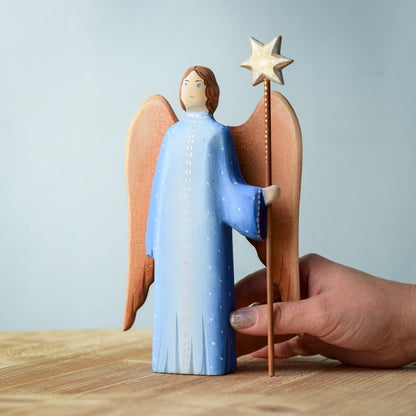 Bumbu Toys Handcrafted Wooden Angel Figurine with Shining Star